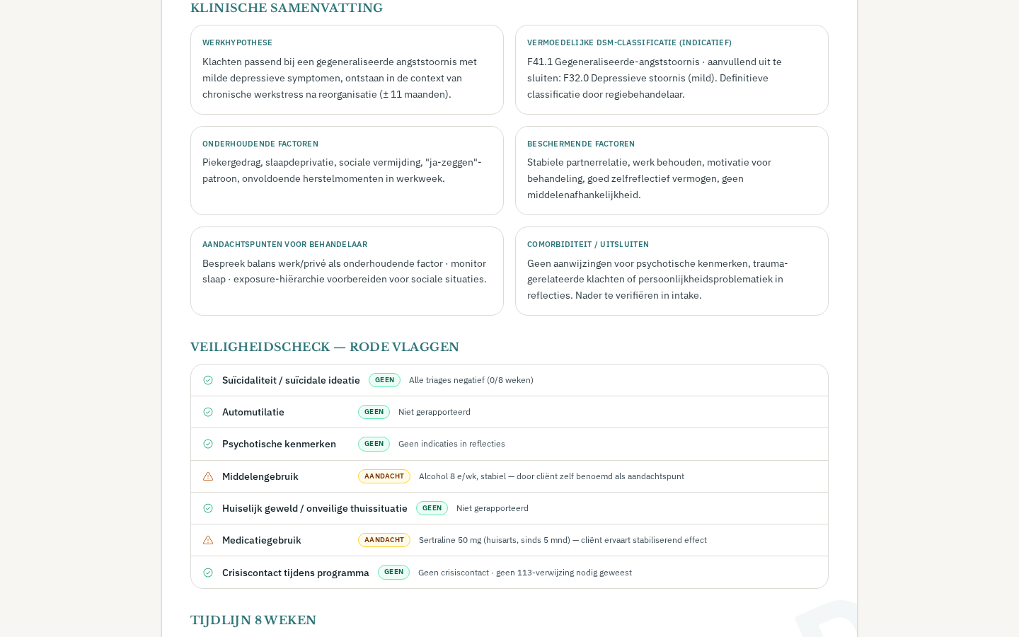 Voorbeeldrapport: klinische samenvatting en veiligheidscheck